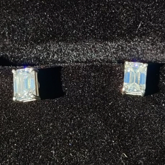 Sterling 2 ct emerald cut moissanite earrings - Picture 1 of 9